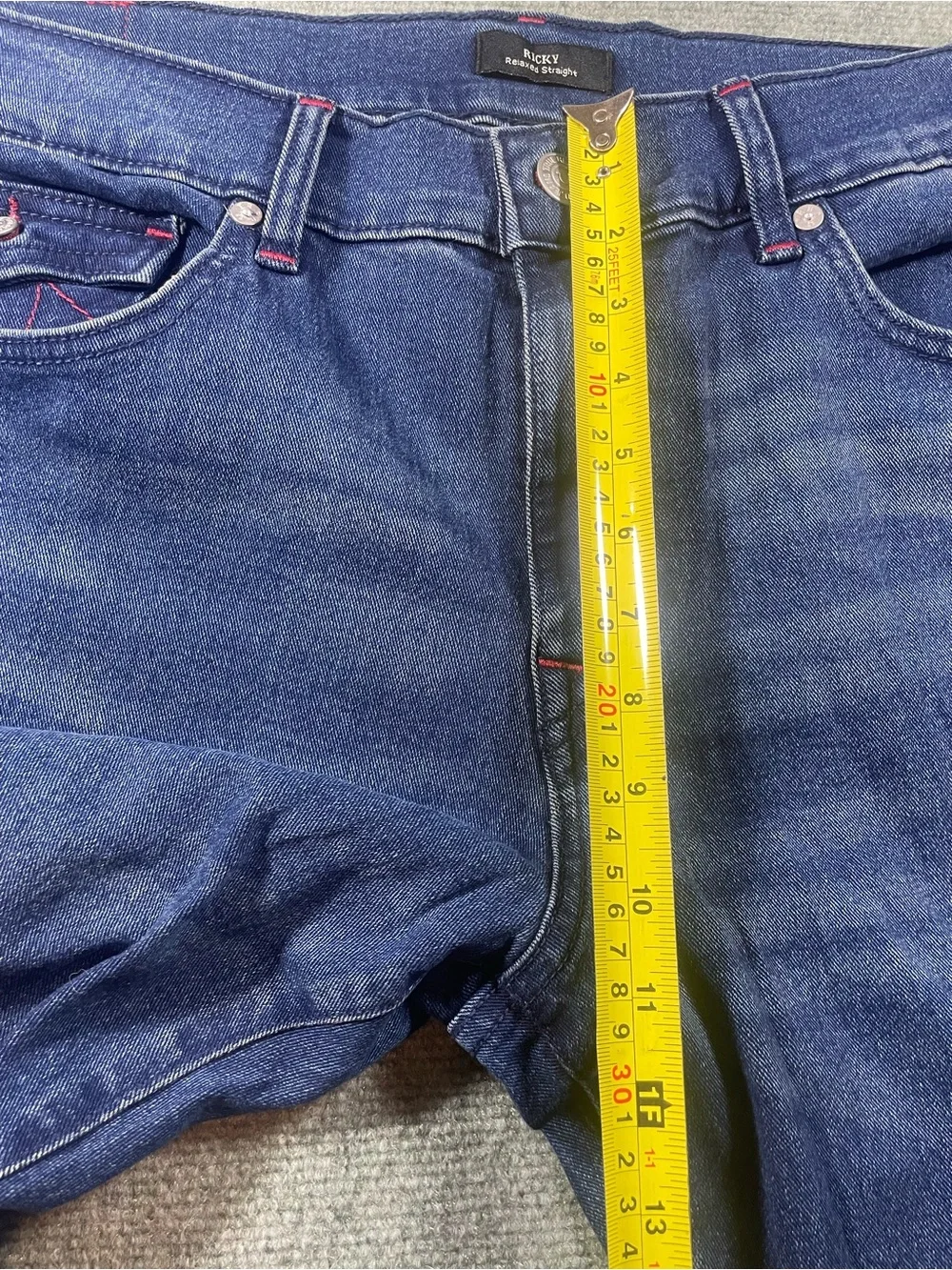 True Religion Ricky Men's Straight Jeans in Dark Blue with Red Accents